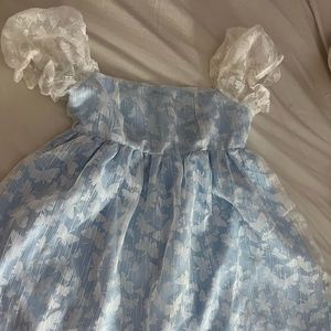 Baby blue butterfly dress with puff sleeves
